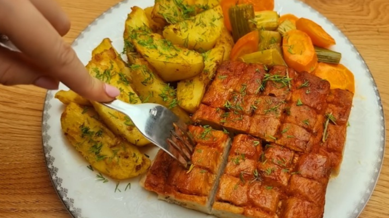 Gebackenes Fleisch mit Kräutern und Honigglasur :